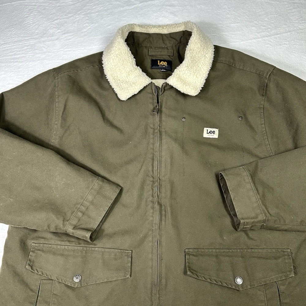 Lee Jacket Mens XL Olive Green Sherpa Chore Field Canvas Full-Zip Warm Gorpcore - Picture 2 of 10